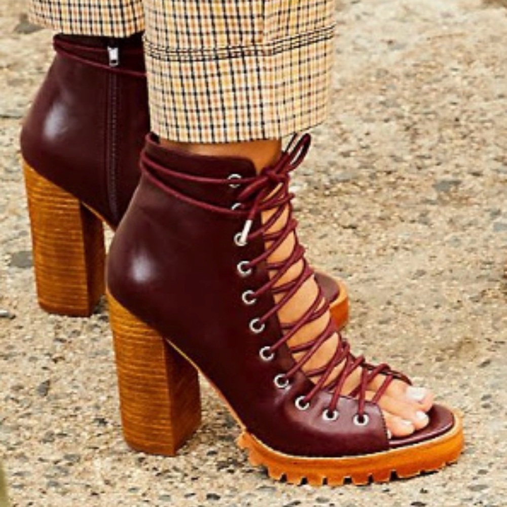 Jeffrey Campbell Burgundy Lace-Up Heeled Sandals
